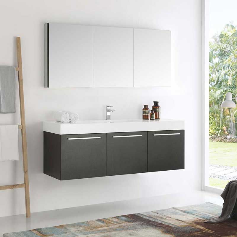 Fresca Vista 60" Black Wall Hung Single Sink Modern Bathroom Vanity with Medicine Cabinet 2