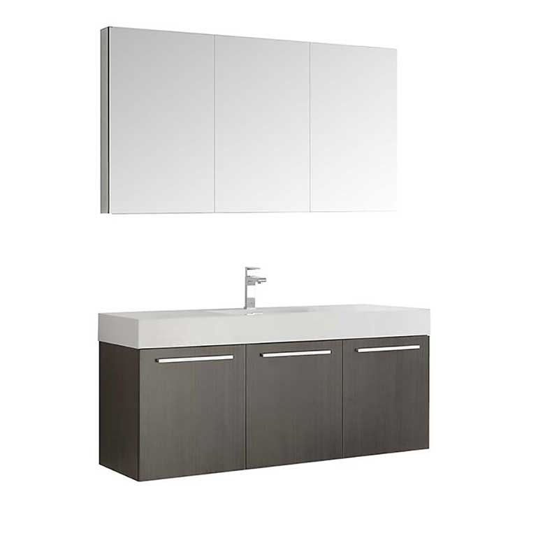 Fresca Vista 60" Gray Oak Wall Hung Single Sink Modern Bathroom Vanity with Medicine Cabinet