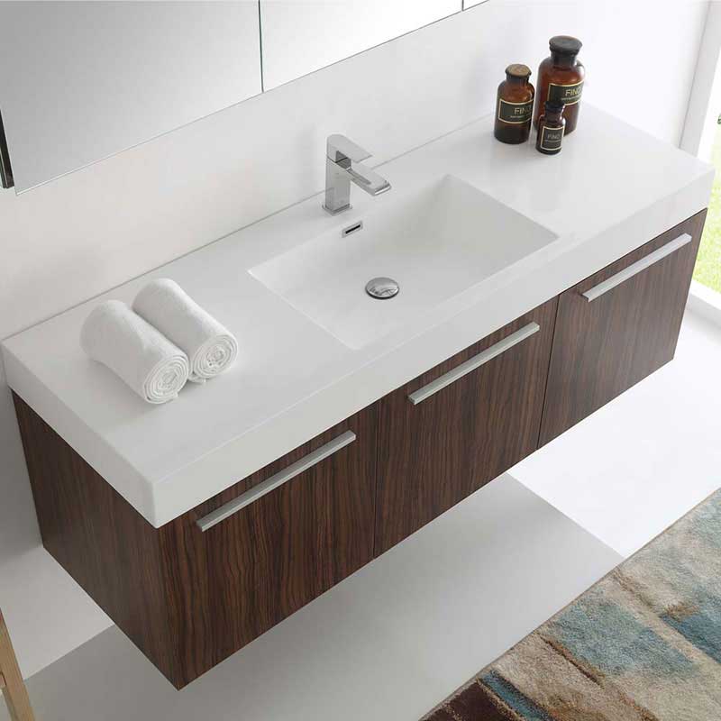 Fresca Vista 60" Walnut Wall Hung Single Sink Modern Bathroom Vanity with Medicine Cabinet 6