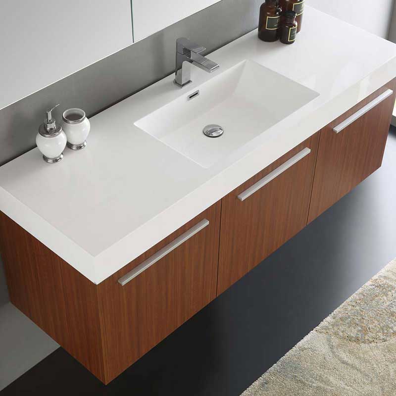 Fresca Vista 60" Teak Wall Hung Single Sink Modern Bathroom Vanity with Medicine Cabinet 6