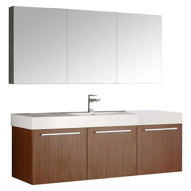 Fresca Vista 60" Teak Wall Hung Single Sink Modern Bathroom Vanity with Medicine Cabinet