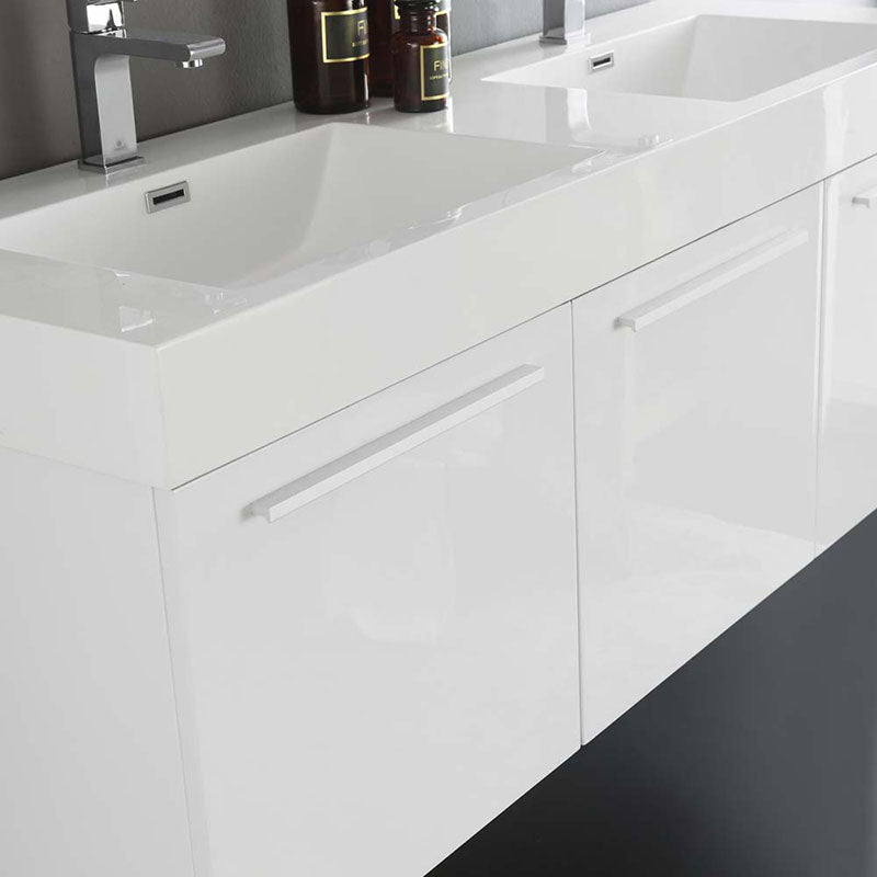 Fresca Vista 60" White Wall Hung Double Sink Modern Bathroom Vanity with Medicine Cabinet 5