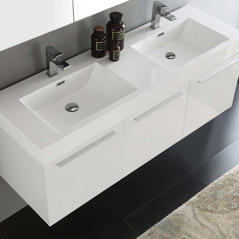 Fresca Vista 60" White Wall Hung Double Sink Modern Bathroom Vanity with Medicine Cabinet 6