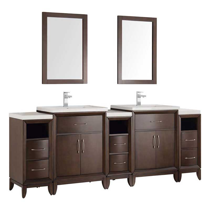 Fresca Cambridge 84" Antique Coffee Double Sink Traditional Bathroom Vanity with Mirrors
