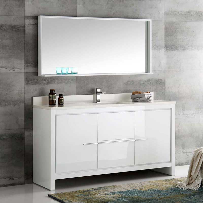 Fresca Allier 60" White Modern Single Sink Bathroom Vanity with Mirror 2