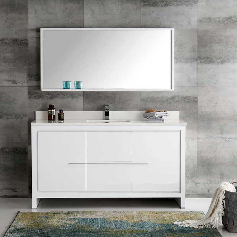 Fresca Allier 60" White Modern Single Sink Bathroom Vanity with Mirror 3
