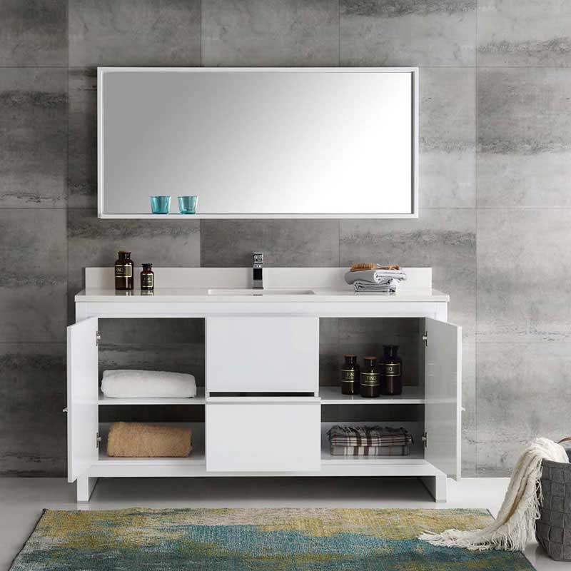 Fresca Allier 60" White Modern Single Sink Bathroom Vanity with Mirror 4