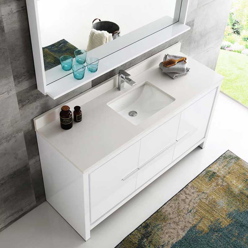 Fresca Allier 60" White Modern Single Sink Bathroom Vanity with Mirror 6