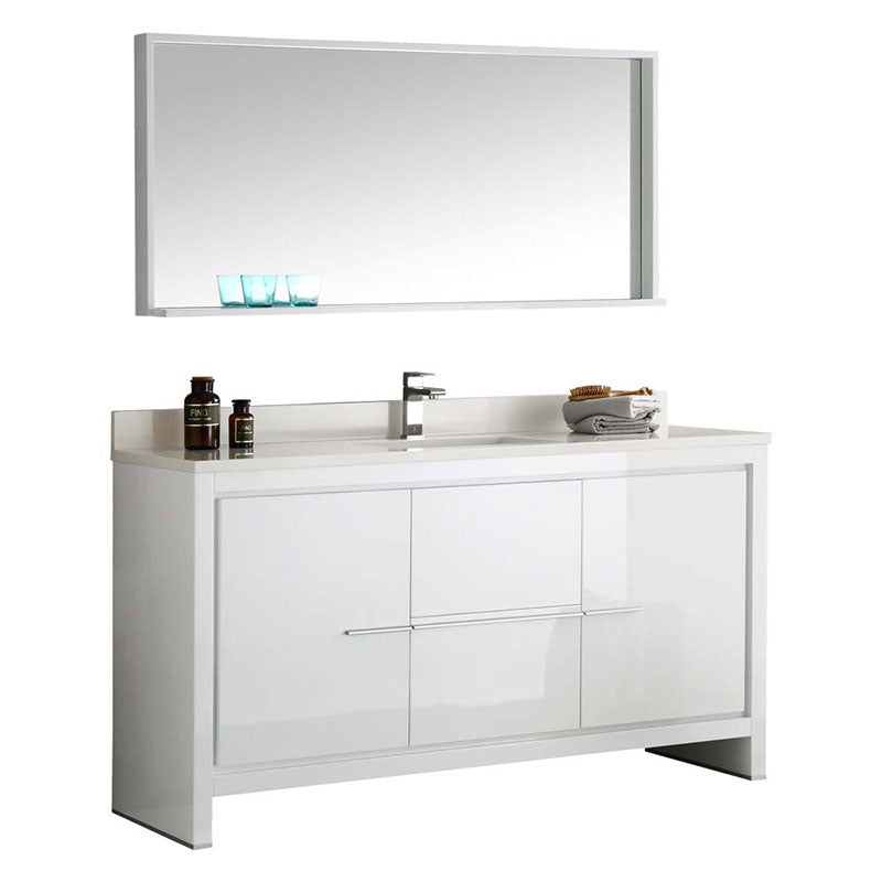 Fresca Allier 60" White Modern Single Sink Bathroom Vanity with Mirror