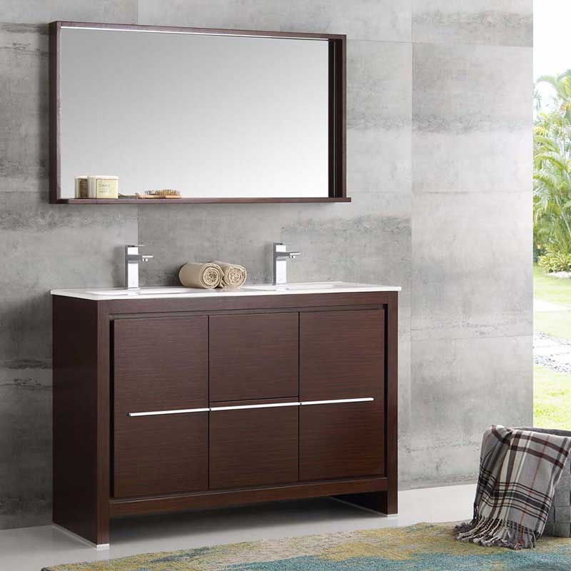 Fresca Allier 48" Wenge Brown Modern Double Sink Bathroom Vanity with Mirror 2