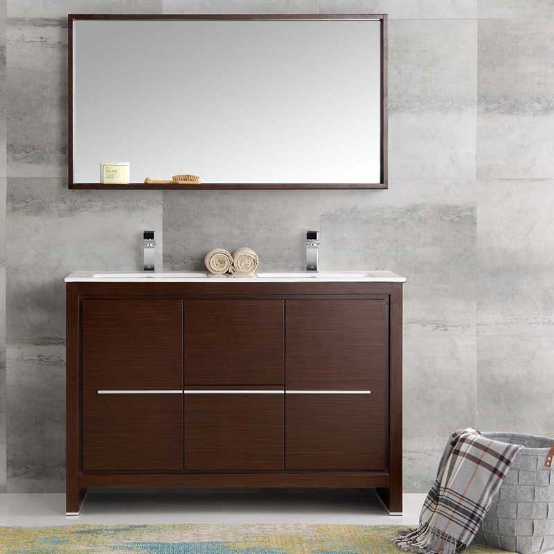 Fresca Allier 48" Wenge Brown Modern Double Sink Bathroom Vanity with Mirror 3