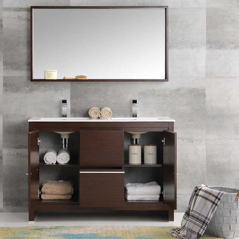 Fresca Allier 48" Wenge Brown Modern Double Sink Bathroom Vanity with Mirror 4