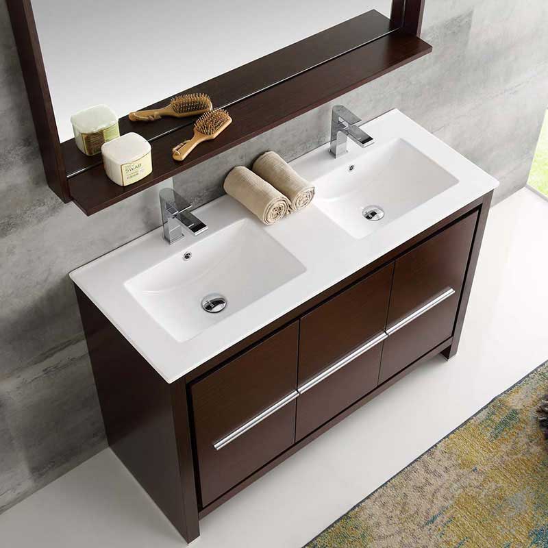 Fresca Allier 48" Wenge Brown Modern Double Sink Bathroom Vanity with Mirror 5