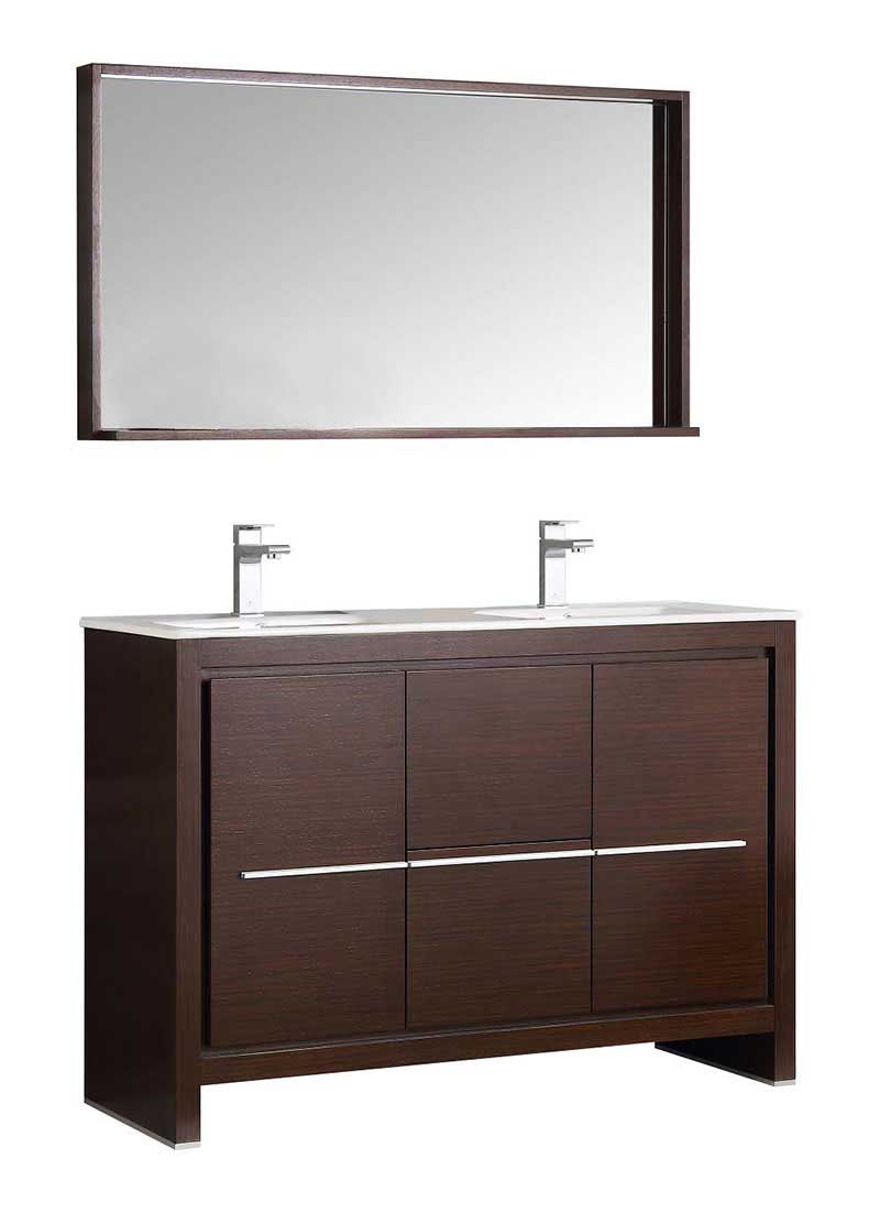 Fresca Allier 48" Wenge Brown Modern Double Sink Bathroom Vanity with Mirror