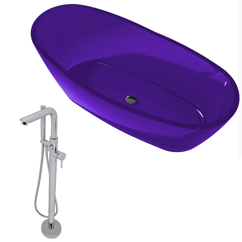 Anzzi Ember 5.4 ft. Man-Made Stone Center drain Freestanding Bathtub in Evening Violet with Sens Freestanding Faucet in Chrome