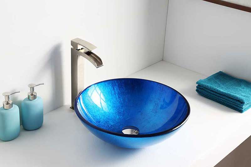 Anzzi Clavier Series Deco-Glass Vessel Sink in Lustrous Blue Finish 5