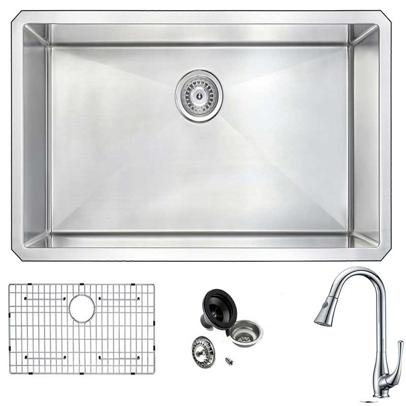 Anzzi VANGUARD Undermount Stainless Steel 32 in. 0-Hole Single Bowl Kitchen Sink with Singer Faucet in Polished Chrome
