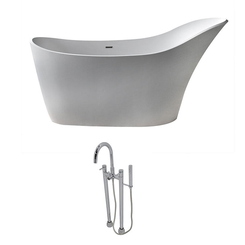 Anzzi Alto 5.6 ft. Man-Made Stone Freestanding Non-Whirlpool Bathtub in Matte White and Sol Series Faucet in Chrome