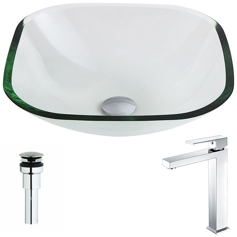 Anzzi Cadenza Series Deco-Glass Vessel Sink in Lustrous Clear with Enti Faucet in Chrome