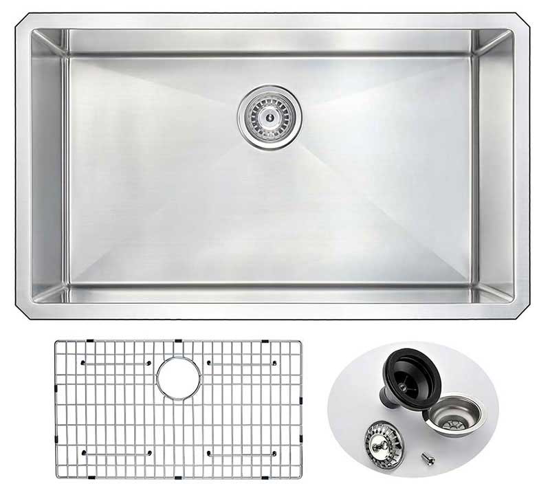 Anzzi VANGUARD Undermount Stainless Steel 32 in. 0-Hole Single Bowl Kitchen Sink with Accent Faucet in Brushed Nickel 9