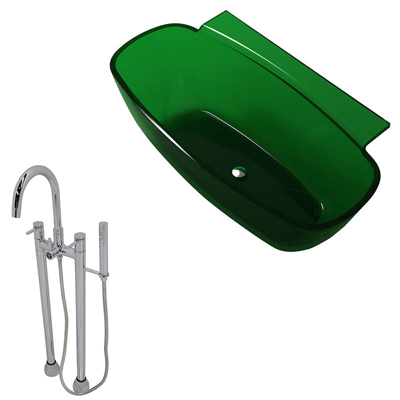 Anzzi Vida 5.2 ft. Man-Made Stone Freestanding Non-Whirlpool Bathtub in Emerald Green and Sol Series Faucet in Chrome