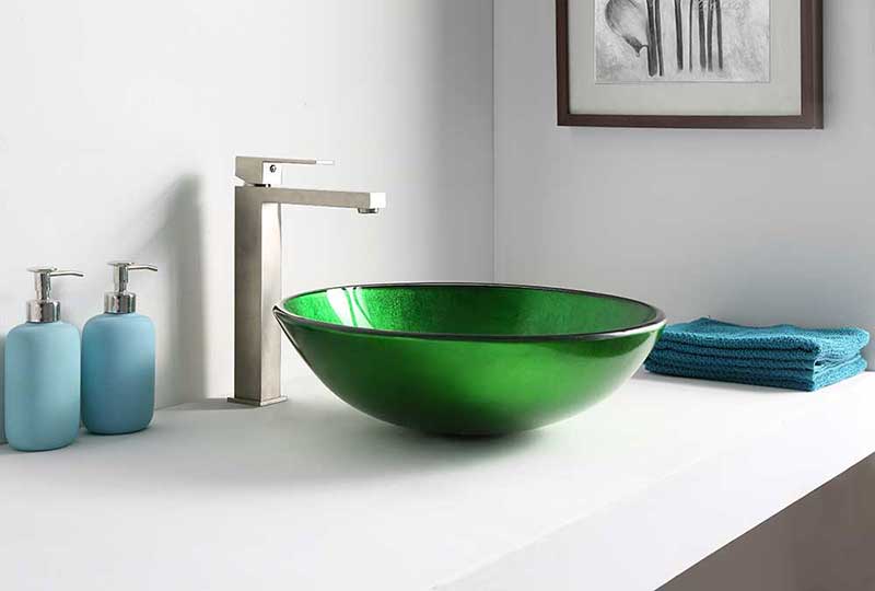 Anzzi Melody Series Deco-Glass Vessel Sink in Lustrous Green Finish 6