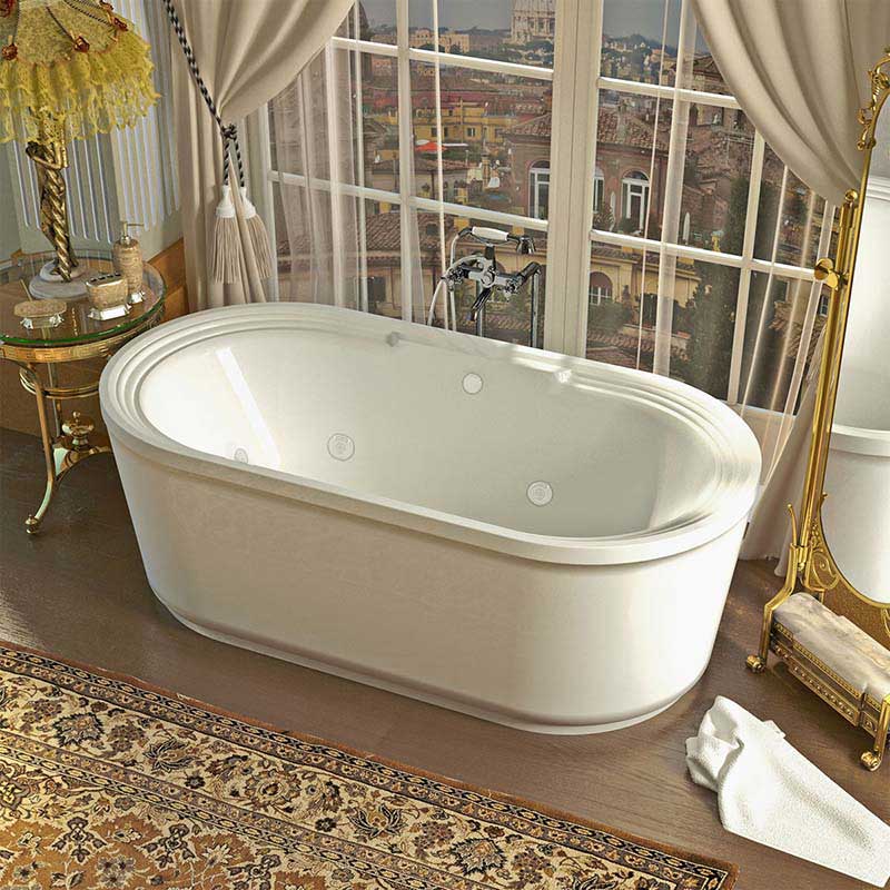 Venzi Padre 34 x 67 x 21 Oval Freestanding Air & Whirlpool Water Jetted Bathtub with Center Drain By Atlantis