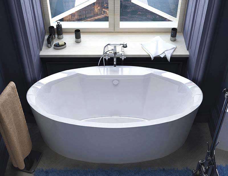 Venzi Sole 34 x 68 x 23 Oval Freestanding Air Jetted Bathtub with Center Drain By Atlantis
