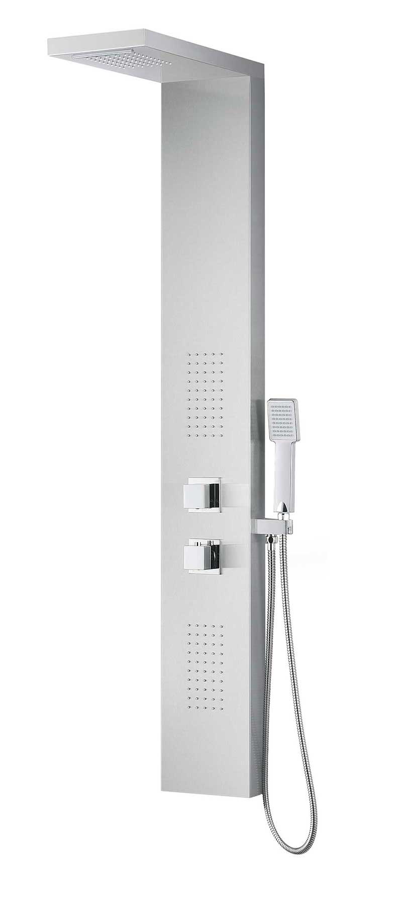 Anzzi EXPANSE Series 64 in. Full Body Shower Panel System with Heavy Rain Shower and Spray Wand in Brushed Steel