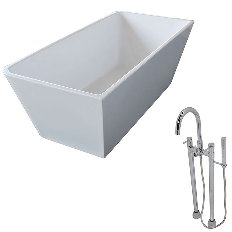 Anzzi Majanel 5.6 ft. Acrylic Freestanding Non-Whirlpool Bathtub in White and Sol Series Faucet in Chrome