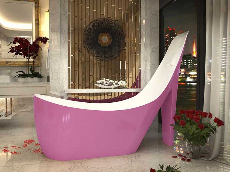 Anzzi Gala 6.7 ft. Acrylic Freestanding Non-Whirlpool Bathtub in Glossy Pink and Sol Series Faucet in Chrome 3