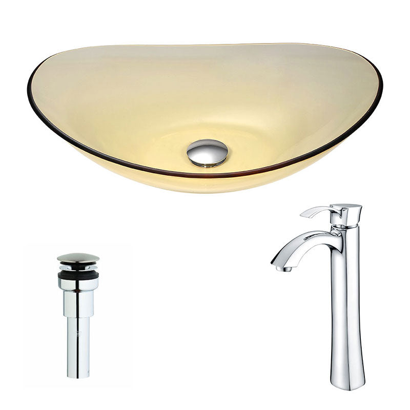 Anzzi Mesto Series Deco-Glass Vessel Sink in Lustrous Translucent Gold with Harmony Faucet in Chrome