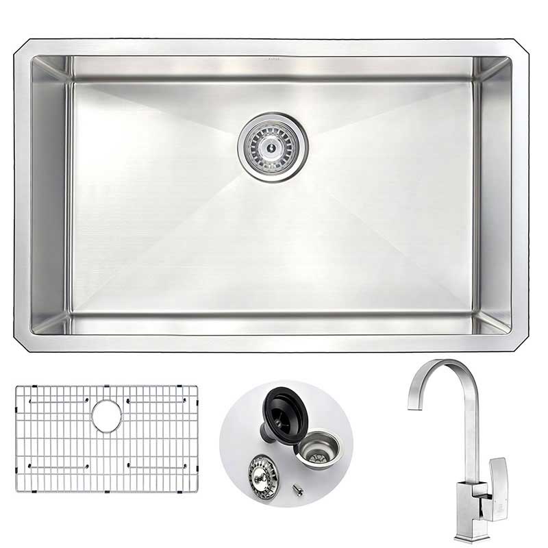 Anzzi VANGUARD Undermount Stainless Steel 30 in. 0-Hole Kitchen Sink and Faucet Set with Opus Faucet in Brushed Nickel