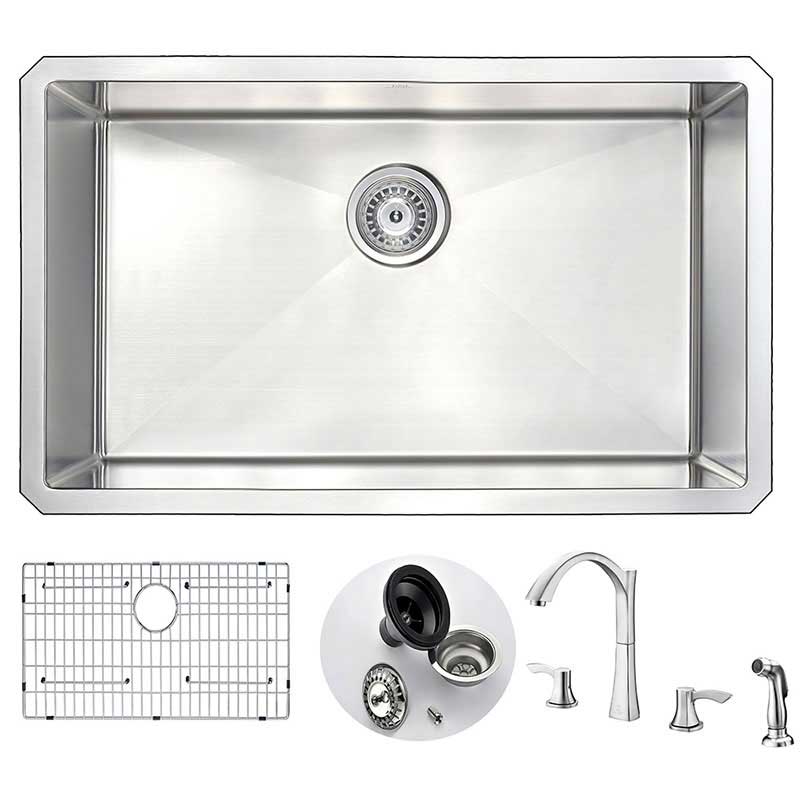 Anzzi VANGUARD Undermount Stainless Steel 30 in. 0-Hole Kitchen Sink and Faucet Set with Soave Faucet in Polished Chrome
