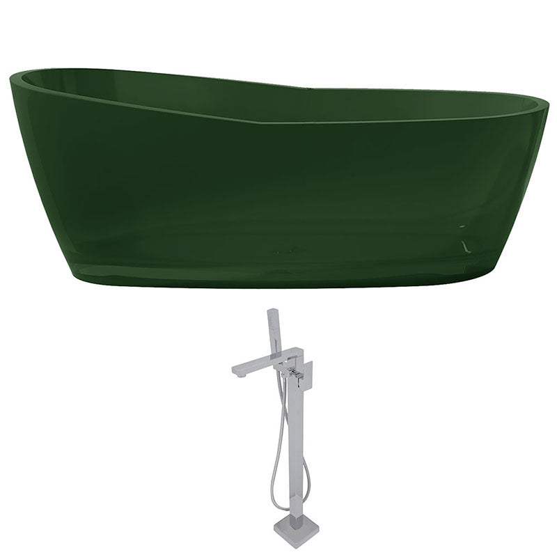 Anzzi Ember 5.4 ft. Man-Made Stone Freestanding Non-Whirlpool Bathtub in Emerald Green and Dawn Series Faucet in Chrome