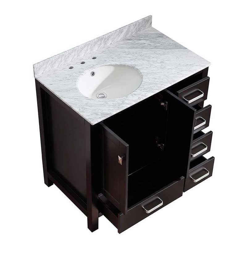 Anzzi Chateau 36 in. W x 22 in. D Vanity in Espresso with Marble Vanity Top in Carrara White with White Basin and Mirror 15
