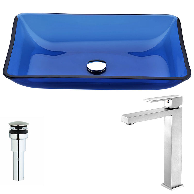 Anzzi Harmony Series Deco-Glass Vessel Sink in Cloud Blue with Enti Faucet in Brushed Nickel