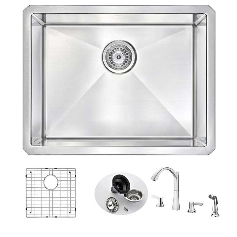 Anzzi VANGUARD Undermount Stainless Steel 23 in. Single Bowl Kitchen Sink and Faucet Set with Soave Faucet in Brushed Nickel