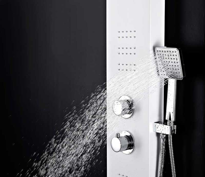 Anzzi ARENA Series 60 in. Full Body Shower Panel System with Heavy Rain Shower and Spray Wand in White 12
