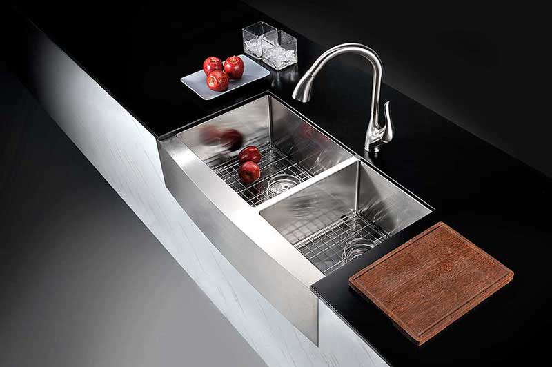 Anzzi ELYSIAN Series 36 in. Farm House 60/40 Dual Basin Handmade Stainless Steel Kitchen Sink 4