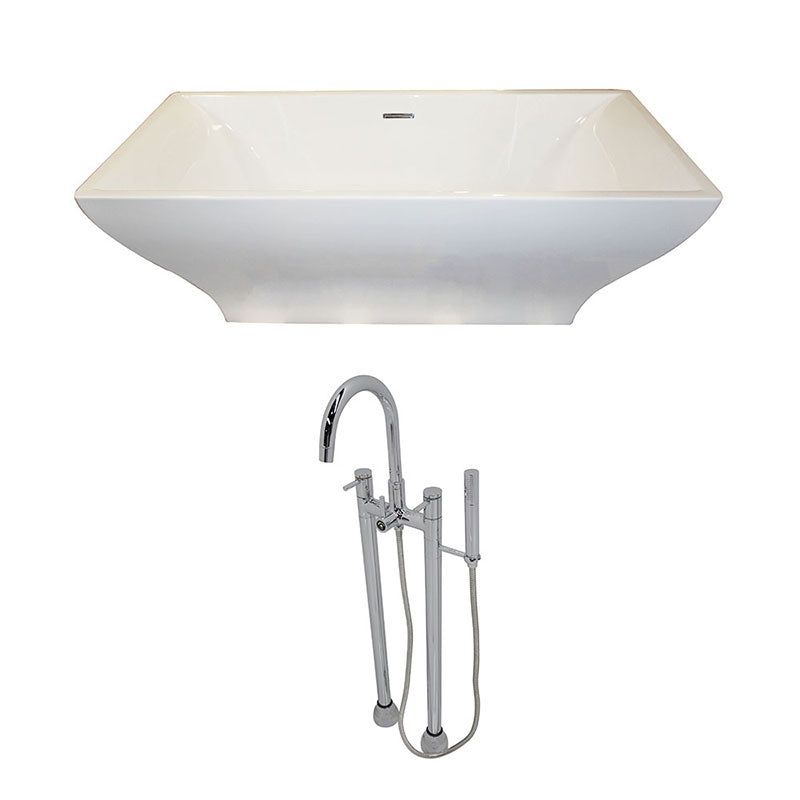 Anzzi Vision 5.9 ft. Acrylic Freestanding Non-Whirlpool Bathtub in White and Sol Series Faucet in Chrome