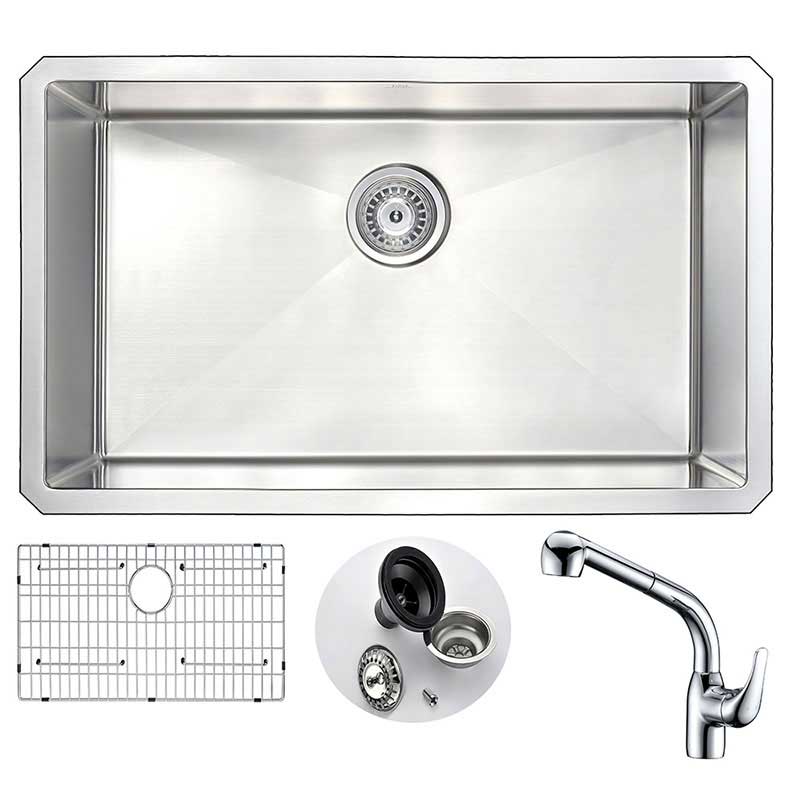 Anzzi VANGUARD Undermount Stainless Steel 30 in. Single Bowl Kitchen Sink and Faucet Set with Harbour Faucet in Chrome