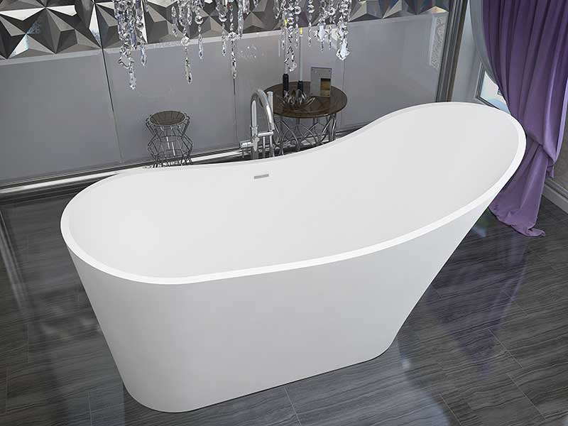 Anzzi Tuasavi 5.6 ft. Solid Surface Center Drain Freestanding Bathtub in Matte White FT-AZ8418 2