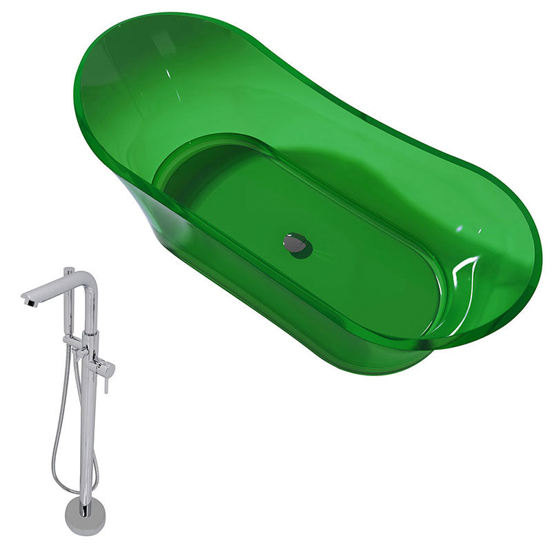 Anzzi Azul 5.8 ft. Man-Made Stone Freestanding Non-Whirlpool Bathtub in Emerald Green and Sens Series Faucet in Chrome