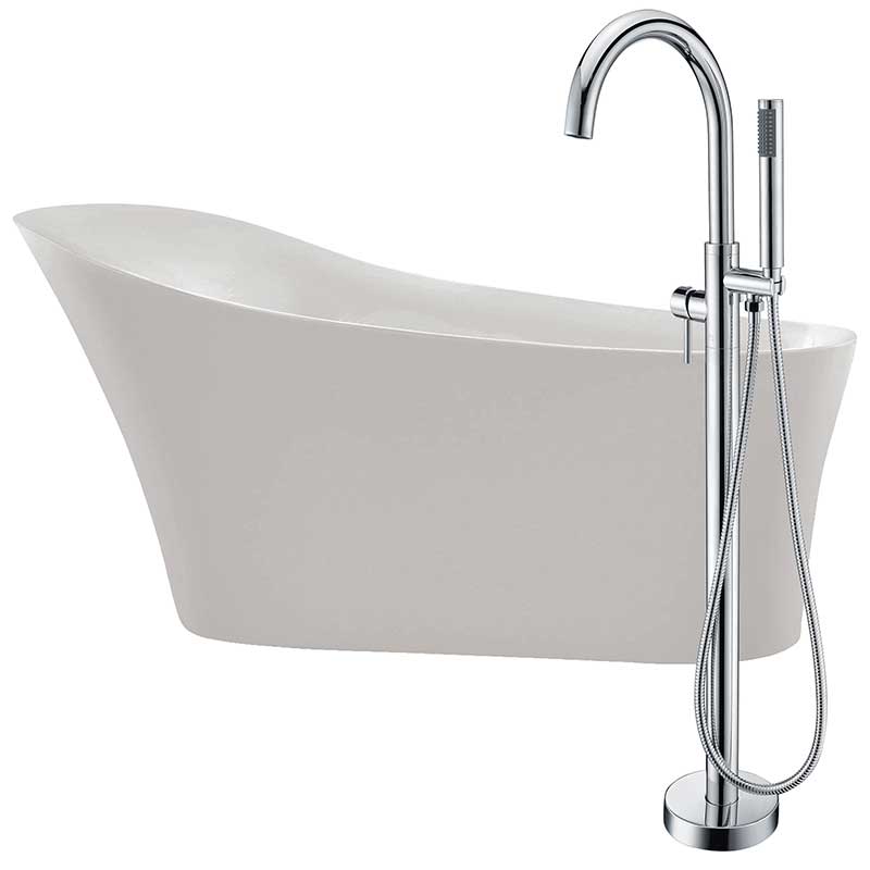 Anzzi Maple 67 in. Acrylic Flatbottom Non-Whirlpool Bathtub in White with Kros Faucet in Polished Chrome FTAZ092-0025C