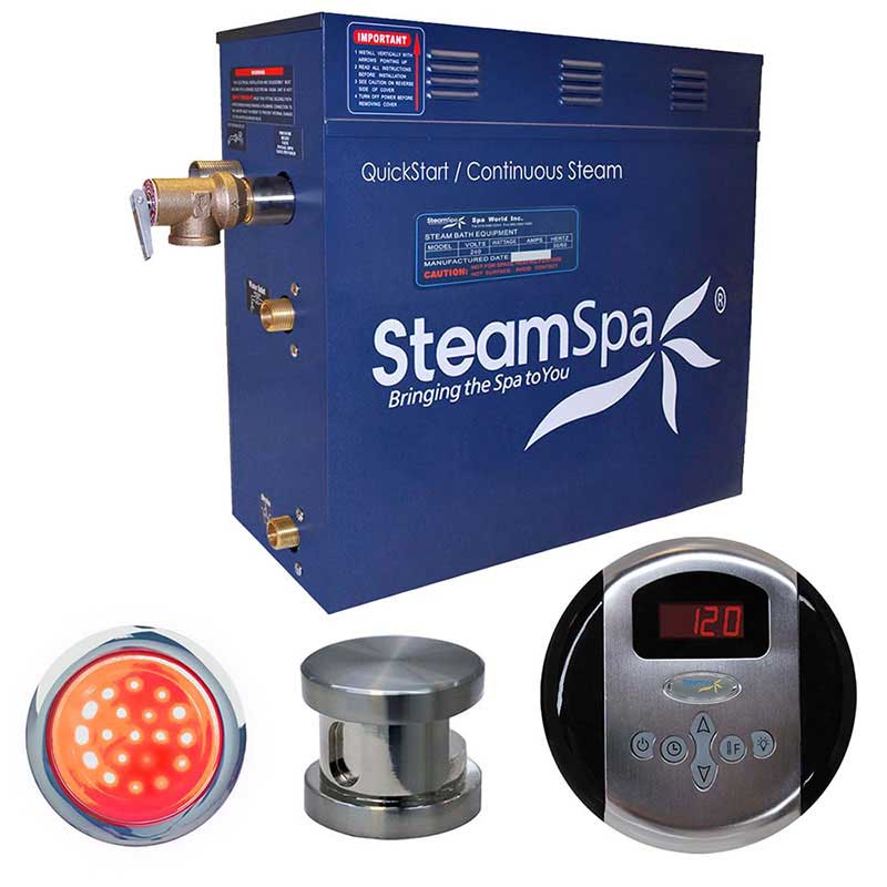 SteamSpa Indulgence 9 KW QuickStart Acu-Steam Bath Generator Package in Brushed Nickel