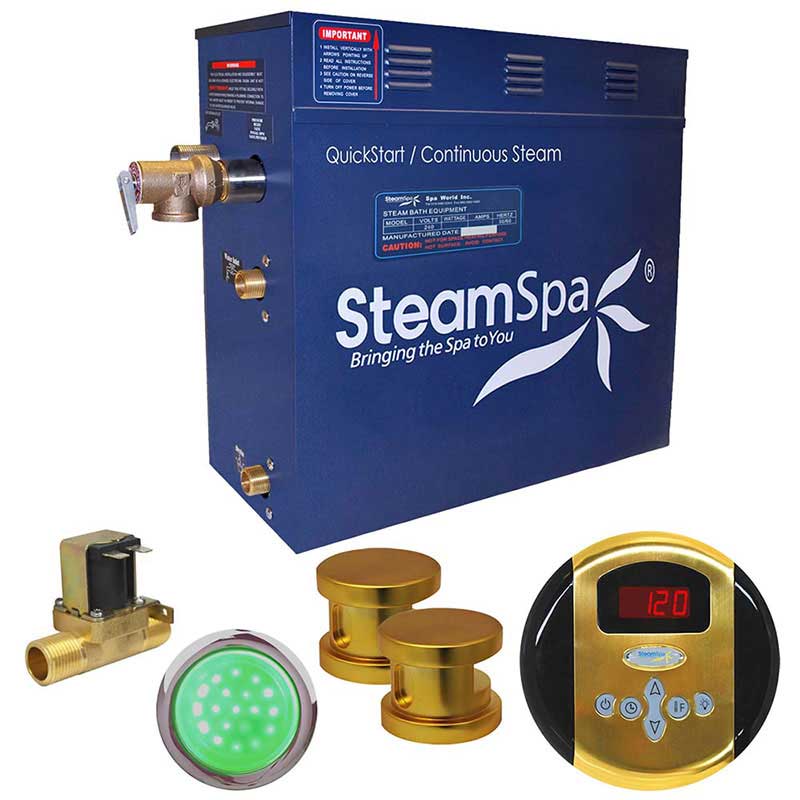 SteamSpa Indulgence 10.5 KW QuickStart Acu-Steam Bath Generator Package with Built-in Auto Drain in Polished Gold