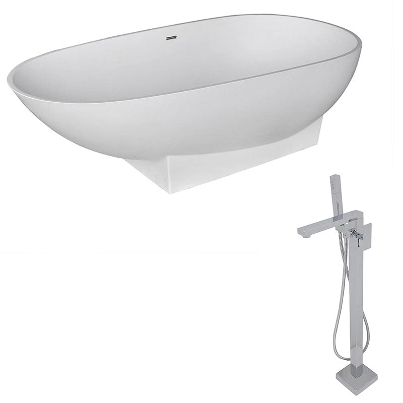 Anzzi Volo 5.9 ft. Man-Made Stone Freestanding Non-Whirlpool Bathtub in Matte White and Dawn Series Faucet in Chrome