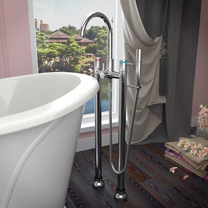 Anzzi Ember 5.4 ft. Man-Made Stone Freestanding Non-Whirlpool Bathtub in Regal Blue and Sol Series Faucet in Chrome 6