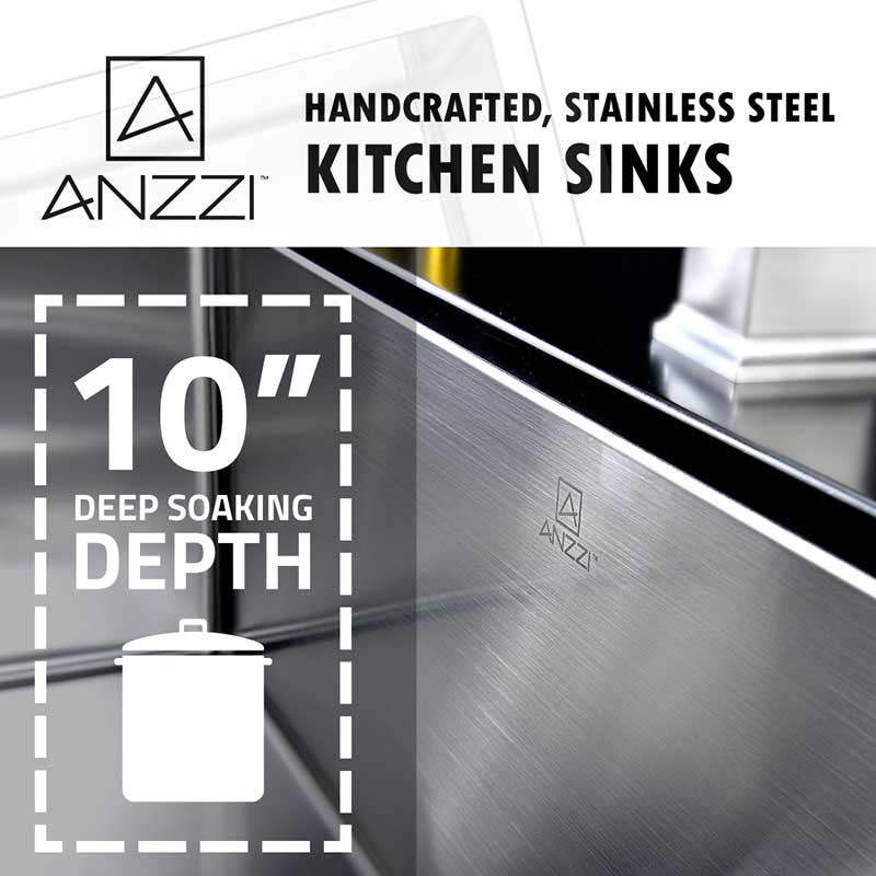 Anzzi ELYSIAN Series 36 in. Farm House 60/40 Dual Basin Handmade Stainless Steel Kitchen Sink 10